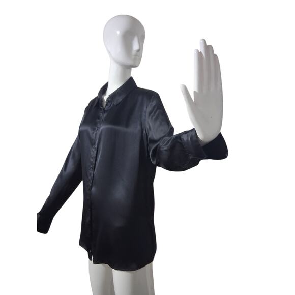 Reformation Quiet Luxury Women's size XL Black 100% Silk Button Up Old Money Top - Picture 9 of 16